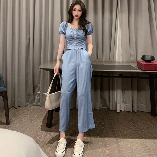 Conjunto de Dos Piezas: Chaqueta Denim Corta y Pantalón Ancho Verano - Image 4