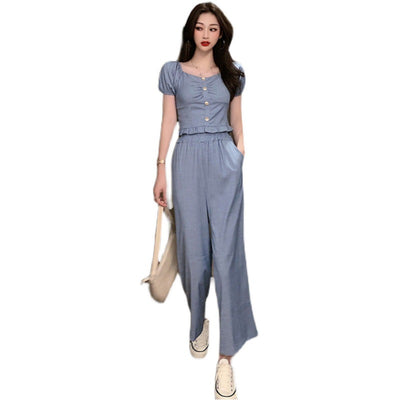 Conjunto de Dos Piezas: Chaqueta Denim Corta y Pantalón Ancho Verano - Image 2