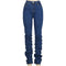 Blue High Waist Shirred Stacked Effect Denim Pants