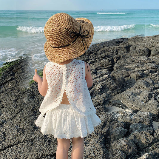 Conjunto de Verano para Niñas con Encaje Hueco Francés