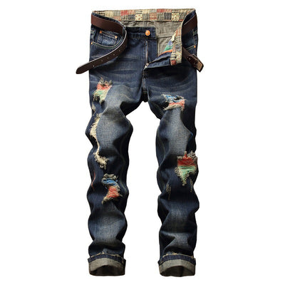 Jeans Rectos Rotos Personalizados para Hombre - Estilo Urbano