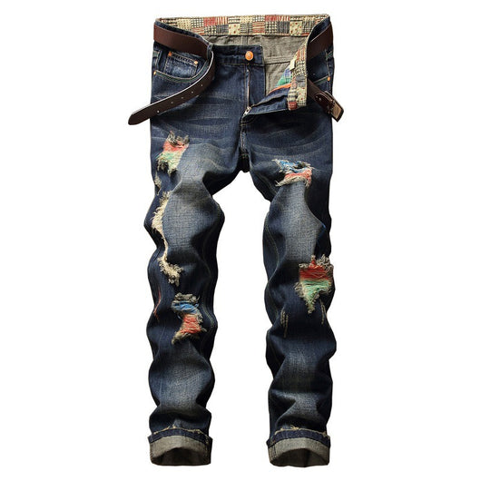 Jeans Rectos Rotos Personalizados para Hombre - Estilo Urbano