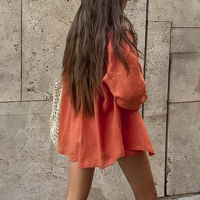 Conjunto Vintage de Camisa y Shorts Lisos Estilo Francés para Mujer - Image 4