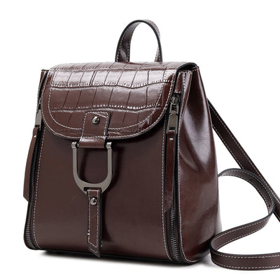 Mochila de Cuero Genuino para Mujer - Estilo Coreano con Hebilla y Acabado Encerado - Image 4