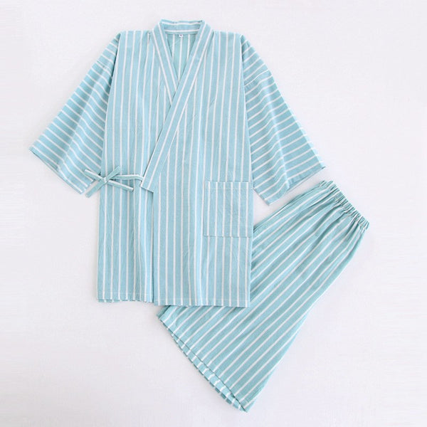 Pijama de Algodón Lavado con Rayas Finas