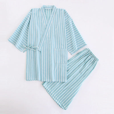 Pijama de Algodón Lavado con Rayas Finas
