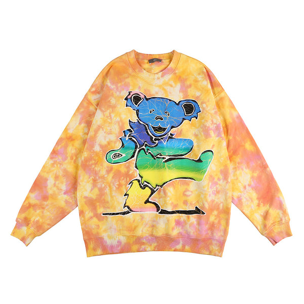 Sudadera Oversize con Estampado Tie-Dye y Oso