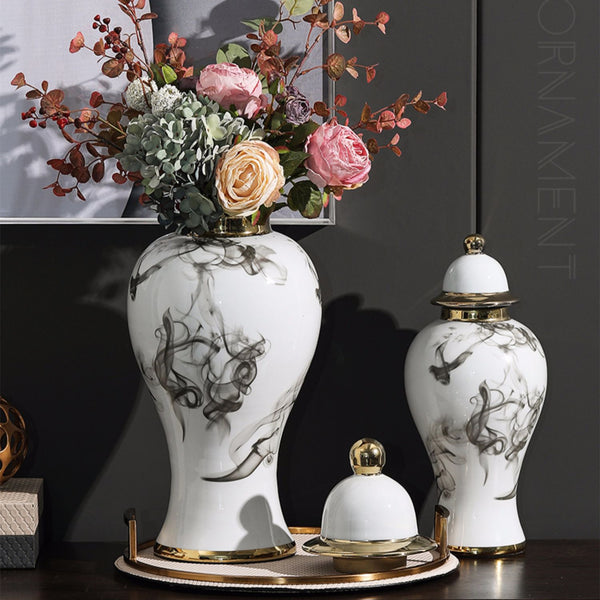 Maceta Decorativa de Cerámica con Pintura Artística para Sala