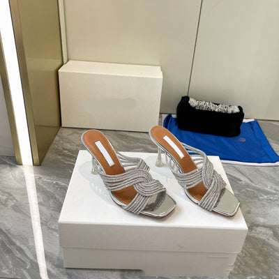 Tacones Altos de Cristal Versátiles con Diseño Cruzado para Mujer - Image 9