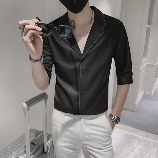 Camisa Slim Fit a Rayas Manga Corta para Hombre - Image 8
