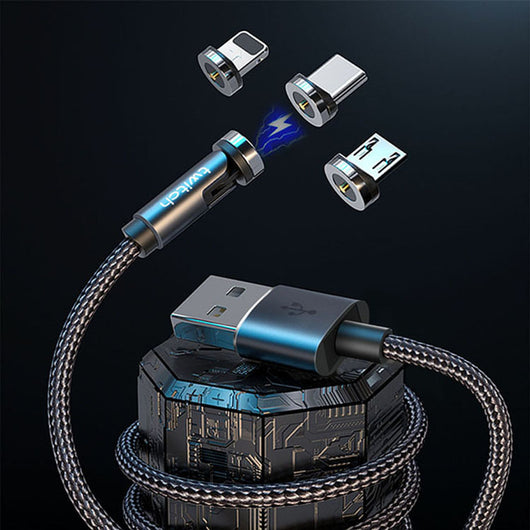 Cable Magnético 3 en 1 de 540° Rotativo - Carga Rápida Android, USB-C y Lightning - Image 4