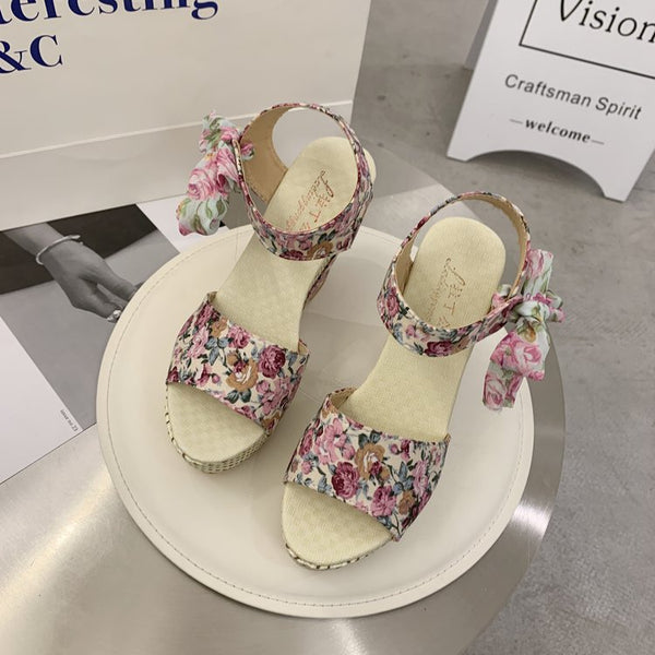 Sandalias Cuña Mujer con Moño - Suela Gruesa y Cómoda