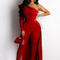 Jumpsuit Elegante Rojo Asimétrico con Mangas Abullonadas
