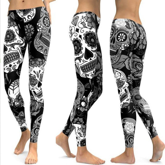 Pantalones Yoga Ajustados con Estampado Calavera Cristal - Levantador de Glúteos 4 Colores
