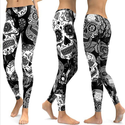 Pantalones Yoga Ajustados con Estampado Calavera Cristal - Levantador de Glúteos 4 Colores