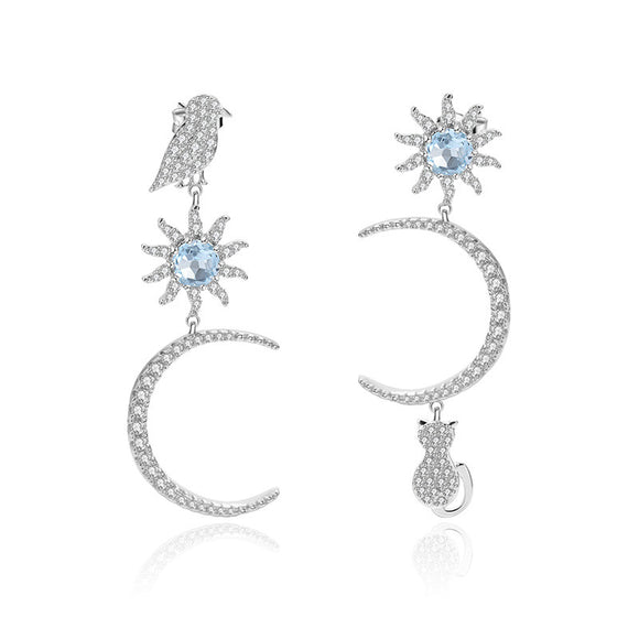 Aretes Asimétricos Luna y Estrellas - Diseño Original Nicho