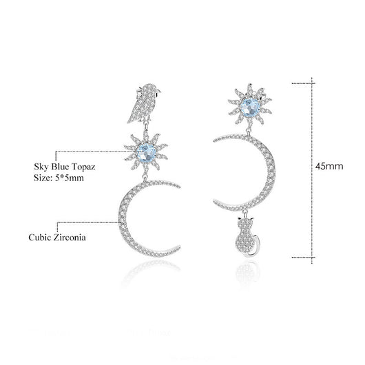 Aretes Asimétricos Luna y Estrellas - Diseño Original Nicho