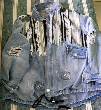 Chaqueta Denim con Lentejuelas Estilo Coreano para Mujer - Diseño Casual y Moderno - Image 11