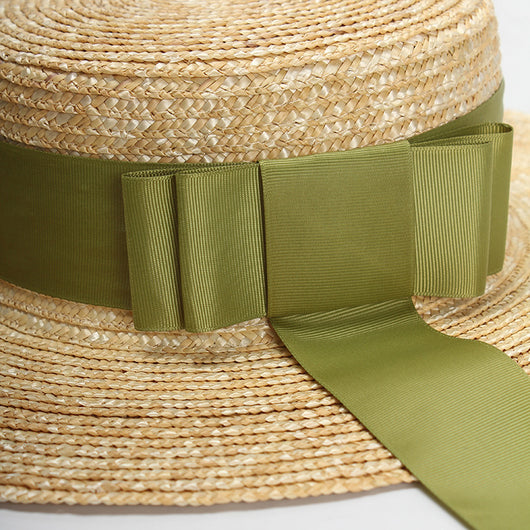 Sombrero de Paja Plano con Moño Verde - Protección Solar Elegante - Image 13