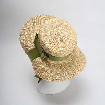 Sombrero de Paja Plano con Moño Verde - Protección Solar Elegante - Image 9