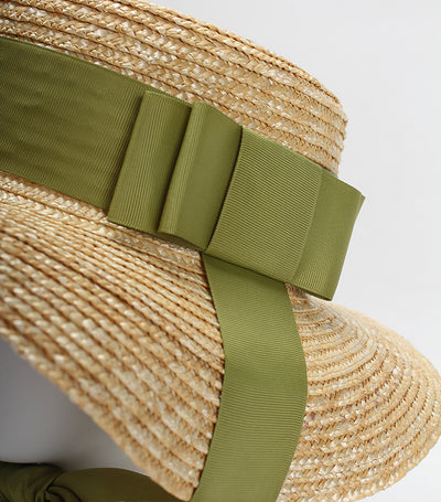 Sombrero de Paja Plano con Moño Verde - Protección Solar Elegante - Image 6