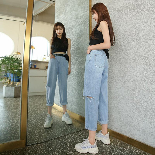 Pantalones Vaqueros Rotos de Cintura Alta para Mujer