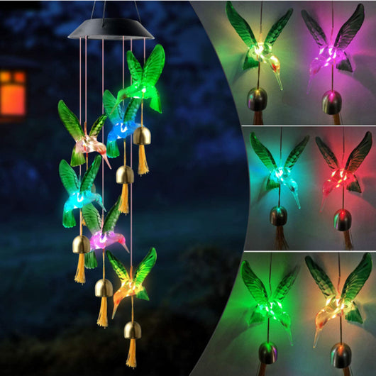 Lámpara Solar de Jardín con Carillón de Viento LED - Diseño Colibrí y Mariposa - Image 8