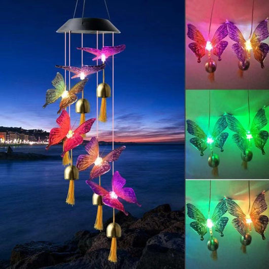 Lámpara Solar de Jardín con Carillón de Viento LED - Diseño Colibrí y Mariposa - Image 6