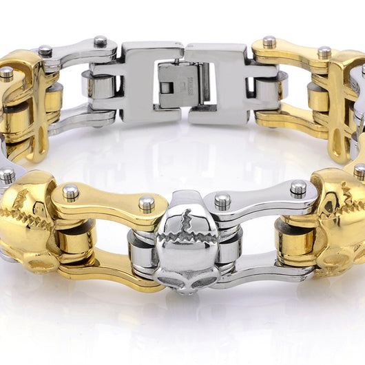 Pulsera de Cadena para Bicicleta en Acero Inoxidable con Calavera Gótica - Image 5