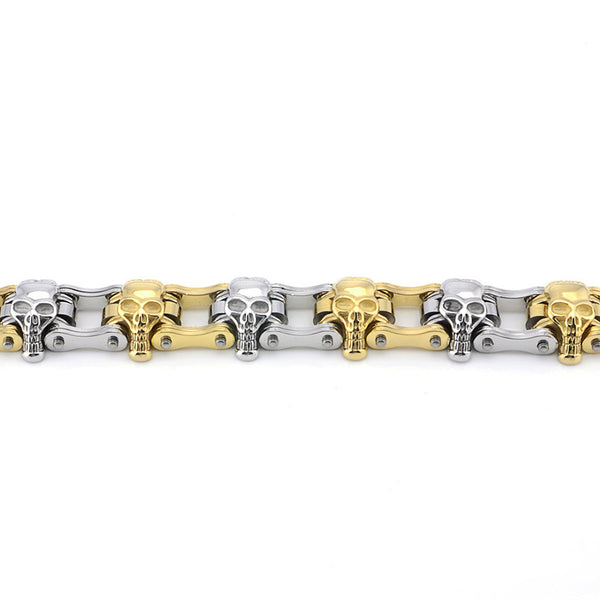Pulsera de Cadena para Bicicleta en Acero Inoxidable con Calavera Gótica