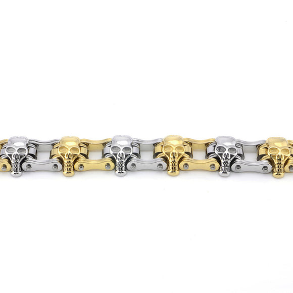 Pulsera de Cadena para Bicicleta en Acero Inoxidable con Calavera Gótica