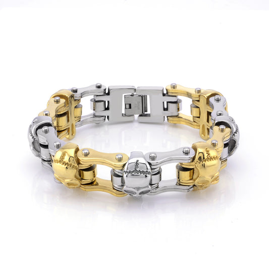 Pulsera de Cadena para Bicicleta en Acero Inoxidable con Calavera Gótica