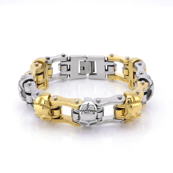 Pulsera de Cadena para Bicicleta en Acero Inoxidable con Calavera Gótica