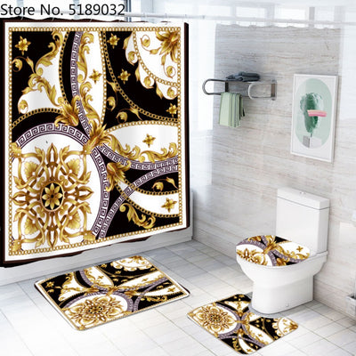 Juego de 4 Piezas de Baño Estilo Retro: Cortina de Ducha, Tapete Antideslizante y Cubiertas de Inodoro Impermeables - Image 14