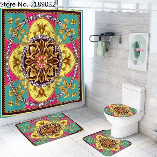 Juego de 4 Piezas de Baño Estilo Retro: Cortina de Ducha, Tapete Antideslizante y Cubiertas de Inodoro Impermeables - Image 13