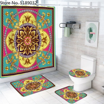 Juego de 4 Piezas de Baño Estilo Retro: Cortina de Ducha, Tapete Antideslizante y Cubiertas de Inodoro Impermeables - Image 6
