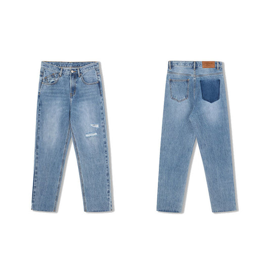 Pantalones Jeans Rectos Cintura Alta Efecto Adelgazante Azul Claro con Rotos - Image 10