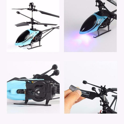 Light blue and black mini remote control helicopter with '2.5HZ' text, dual rotors, and landing skid. - Image 3