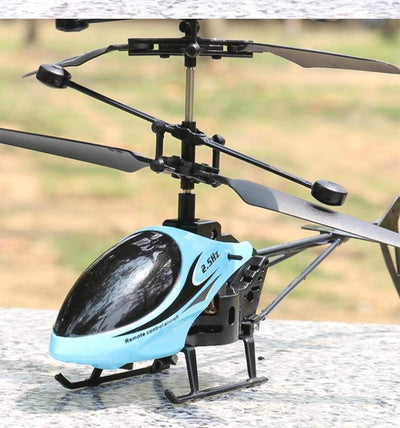 Light blue and black mini remote control helicopter with '2.5HZ' text, dual rotors, and landing skid. - Image 7