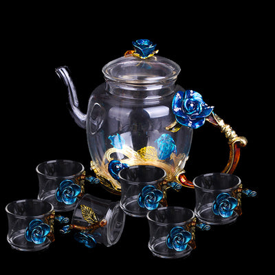 Juego de Té Kung Fu en Cristal Resistente al Calor con Flores Esmaltadas - Image 14