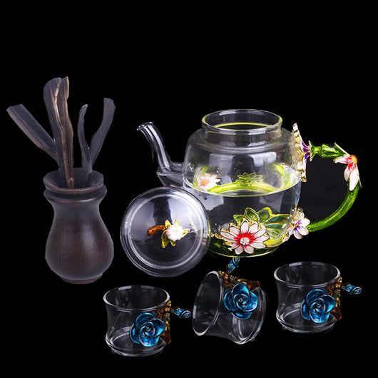 Juego de Té Kung Fu en Cristal Resistente al Calor con Flores Esmaltadas - Image 11