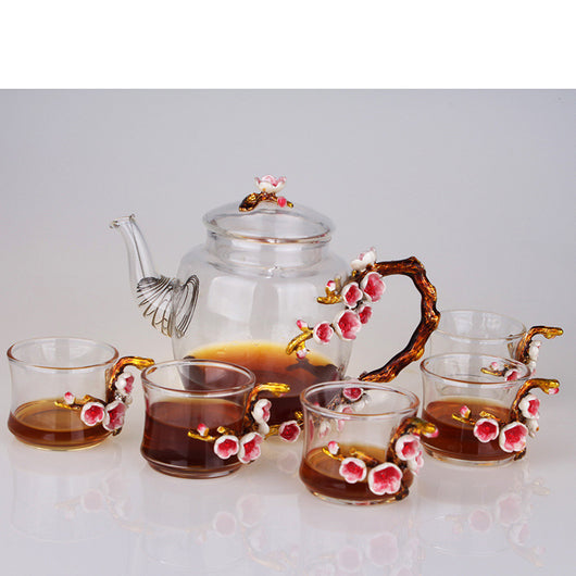Juego de Té Kung Fu en Cristal Resistente al Calor con Flores Esmaltadas - Image 5