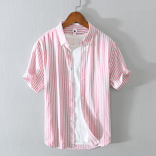 Camisa Cardigan de Algodón sin Planchado - Manga Corta Casual Urbano Talla Grande Hombre - Image 7