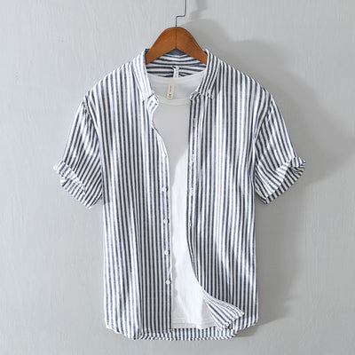 Camisa Cardigan de Algodón sin Planchado - Manga Corta Casual Urbano Talla Grande Hombre - Image 9