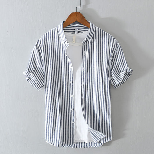 Camisa Cardigan de Algodón sin Planchado - Manga Corta Casual Urbano Talla Grande Hombre - Image 9