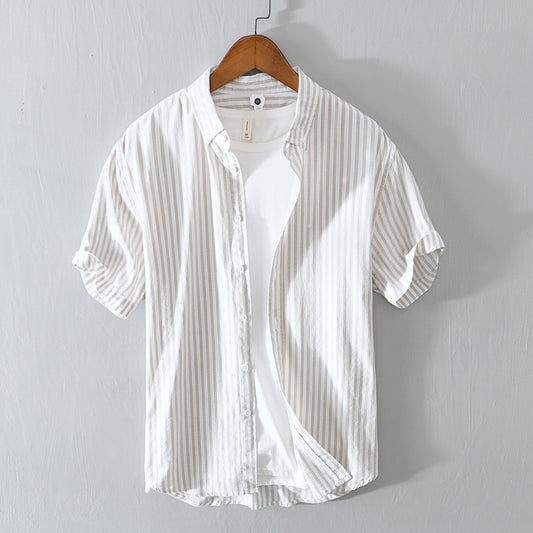Camisa Cardigan de Algodón sin Planchado - Manga Corta Casual Urbano Talla Grande Hombre