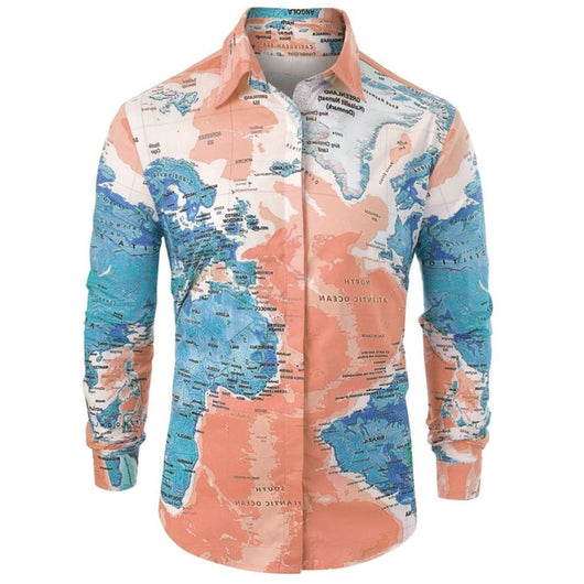 Camisa Slim Fit Mapa Mundi con Botones Ocultos para Hombre - Image 7