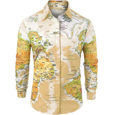 Camisa Slim Fit Mapa Mundi con Botones Ocultos para Hombre - Image 10