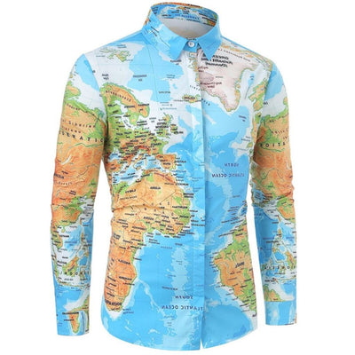 Camisa Slim Fit Mapa Mundi con Botones Ocultos para Hombre - Image 9