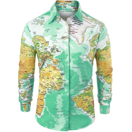 Camisa Slim Fit Mapa Mundi con Botones Ocultos para Hombre - Image 8